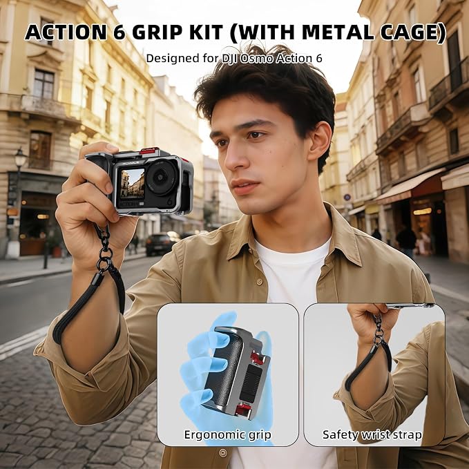 Action 6 Grip Kit (with Metal Cage), Aluminum Alloy Camera Handle Bundle Expansion Mount with Shutter Button, Quick Release, Cold Shoe, 1/4" Threaded Hole for DJI Osmo Action 6 Accessories - Image 3
