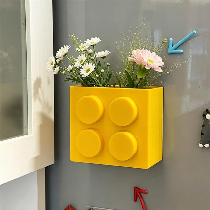Magnetic Basket Organizer for Fridge - Lego-Style ABS Plastic Storage Box,No Drill Design for Kitchen Counter, Microwave & Whiteboard, Holds Up to 3.5 lbs (Yellow) - Image 5