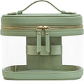 Travel Makeup Case Clear Vanity Bag with Brush Holder, Compact Leather Train Case Sage Green Make Up Bag Storage Organizer Luxury Cosmetic Case Travel Essentials Cute Portable with Handle by POPVIBE