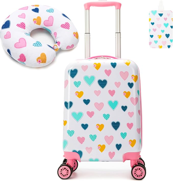 Kid's Luggage Set 2 Piece Suitcase Set Hardside Luggage with Spinner Wheels Girls Carry on Toddler Travel Rolling Suitcase with Neck Pillow Airline Approved by Unknown