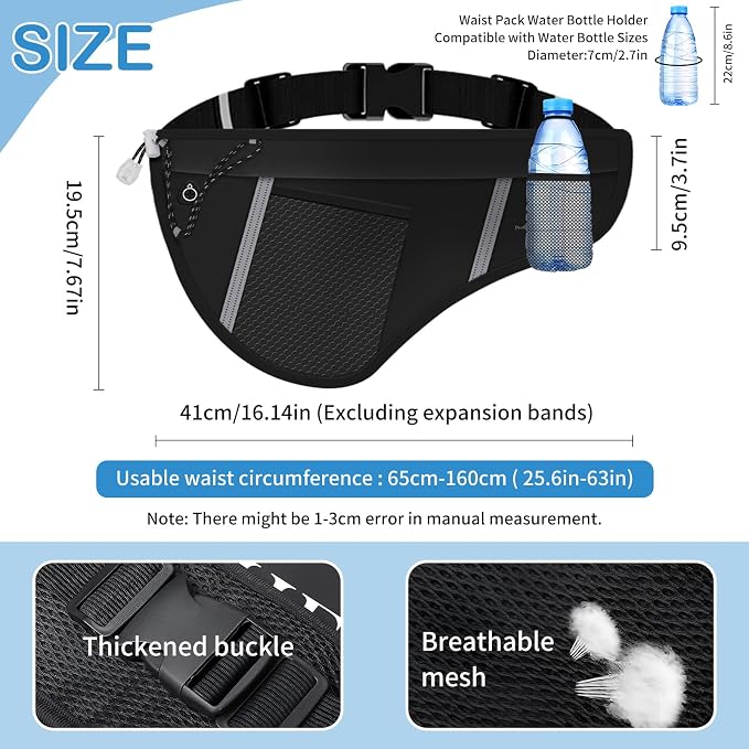 SooGree Men Women Sports Running Waist Bag, Waterproof Fanny Packs with Adjustable Belt, Waist Fanny Pack Bag with Water Bottle Holde for Running Hiking Walking Biking - Image 2