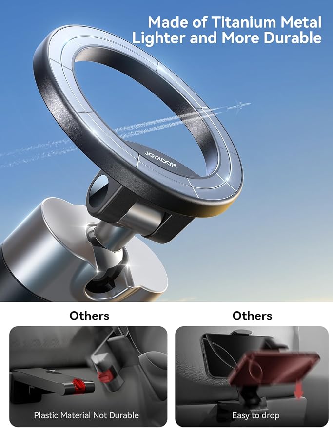 JOYROOM 【360° Metal Ball & Titanium】 Magsafe Airplane Phone Holder, Travel Essentials for Airplane Phone Mount, Universal Travel Phone Holder for Plane, Must Have for iPhone 17 16 15 14 13 - Image 2