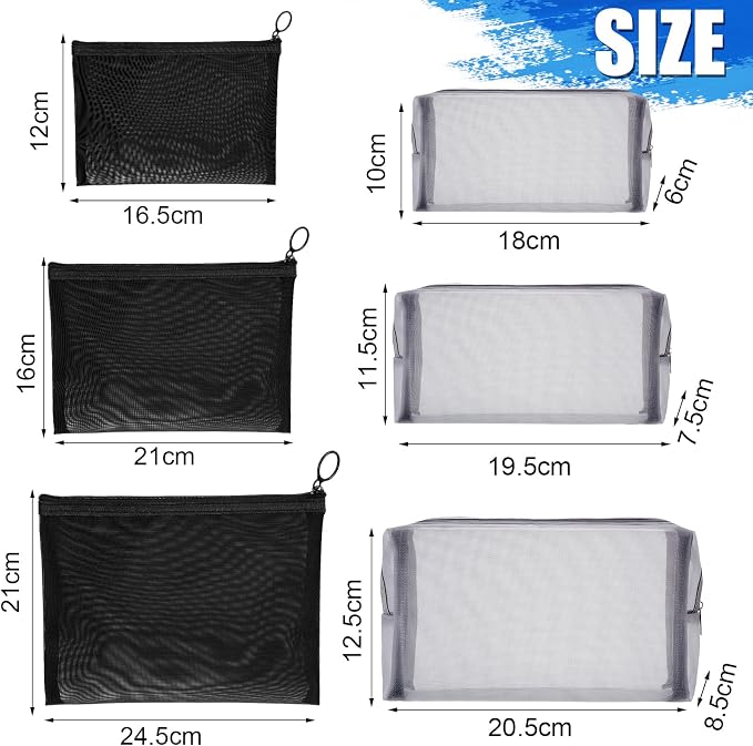6 Pieces Mesh Makeup Bags Mesh Cosmetic Bag Portable Travel Organizing Zipper Pouch Toiletries Makeup Pouches for Home Office Travel Accessories - Image 7