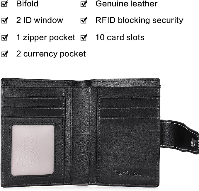 BOSTANTEN Leather Womens Wallet Small RFID Blocking Credit Card Holder | Removable ID Window, Zipper Coin Pocket, Bifold, Minimalist, Fits Small Purses, Daily Use, Ladies Gifts, Brown-Black - Image 3