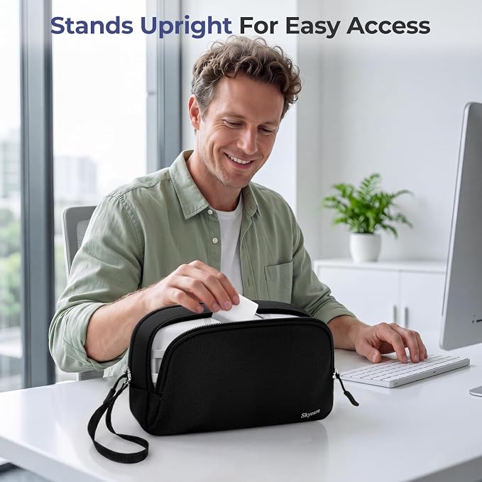 Skycase Travel Cable Organizer - Lightweight Water Resistant Dual-Layer Tech Pouch with Wrist Strap 9 Compartments Electronic Organizer Travel Case for Charger Cord Hard Drive,Large,Black - Image 6