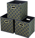 Fabric storage bins Cubes, Fabric Cube Organizer with Handle, Foldable Cube Bins for Cloth or Accessary Storage, 11x11x11, Set of 3, (Grey Gold) by Yunkeeper