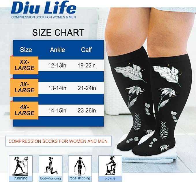 Diu Life Plus Size Compression Socks for Women & Men 15-20 mmhg Extra Wide Calf Knee High Support Socks for Circulation - Image 4