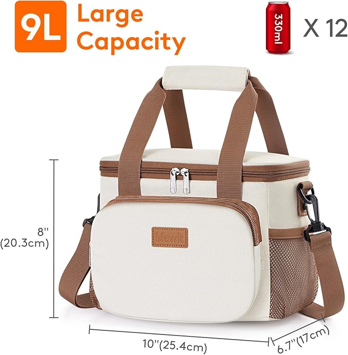 Lifewit Medium Lunch Bag, Insulated Lunch Box, Soft Cooler Cooling Tote for Adult Men Women, Beige 12-Can (9L) - Image 4
