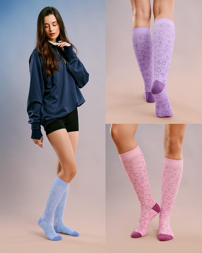 FITRELL 4 Pairs Compression Socks for Women & Men, 15-20mmHg Circulation Support for Athletic Travel Daily Wear - Image 2