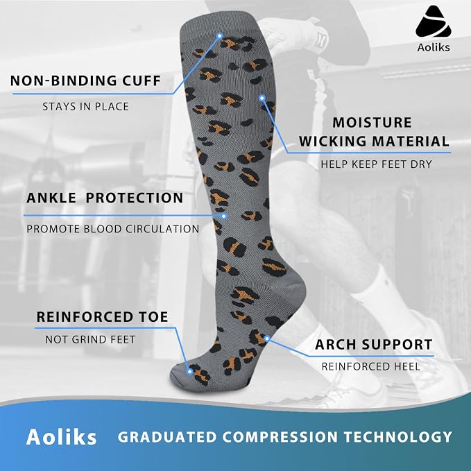 Aoliks Medical Compression Socks for Women & Men, Support Knee High Socks for Running,Nurses,Travel - Image 5