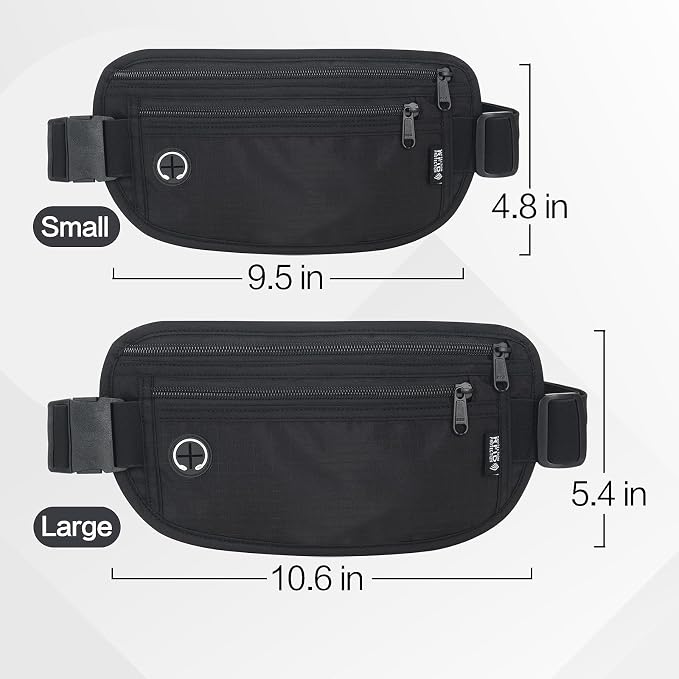 Slim Money Belt for Travel - Anti-Theft Hidden Passport Holder Waist Wallet with Secure Pouch for Cash, Credit Cards & Phone Safe (Small Black) - Image 2