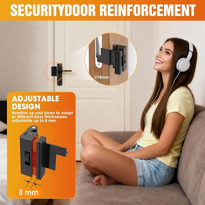 Upgraded Portable Door Lock for Travel & Home - No Drill Adjustable Security Lock for Inward Swing Doors, Fits Apartments & Hotels, Withstands 800lbs Force (2, Black - Portable) - Image 2