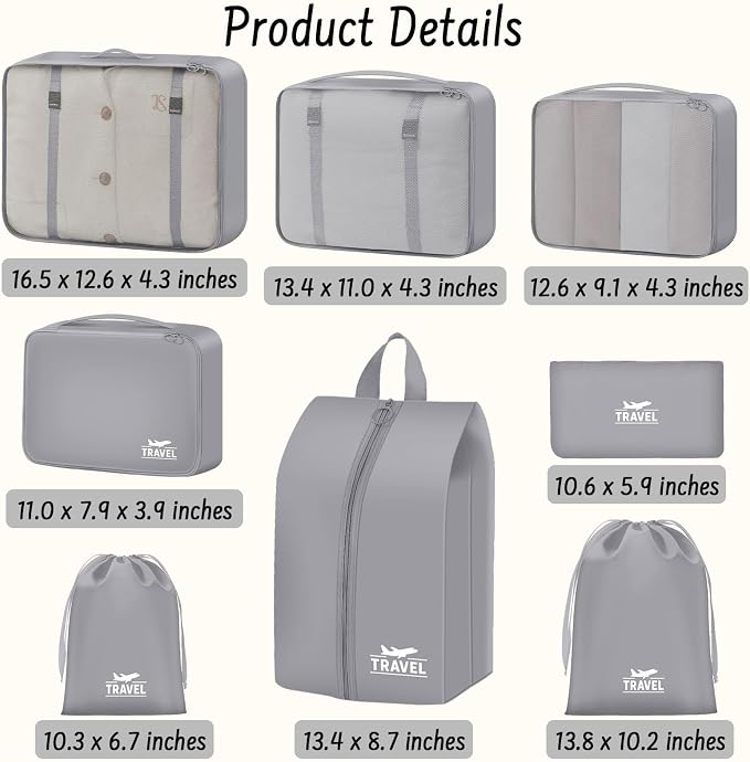8 Set Packing Cubes for Travel Luggage Organizer Bags for Family, Mesh Packing Cubes for Suitcases, Travel Essentials Bags Set for Women & Men - Image 2