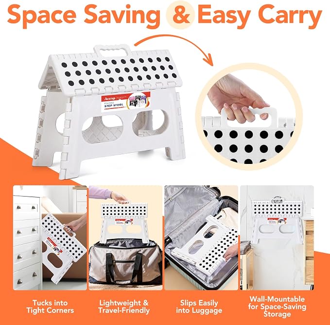 9 Inch Folding Step Stool, 15 Inch Extra-Wide, 300 lbs, White | Non-Slip Heavy Duty Foldable Step Stool for Kids and Adults, Extra-Wide for Comfort and Stability, for Bathroom and Kitchen - Image 6