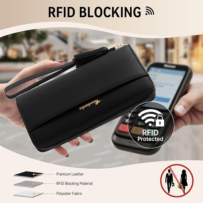 Travelambo Wristlet Wallet Women RFID Bifold Large Capacity Clutch Purse | Tassel, Zipper Coin Pocket, Card Holder Wallet, Gifts for Women - Image 3