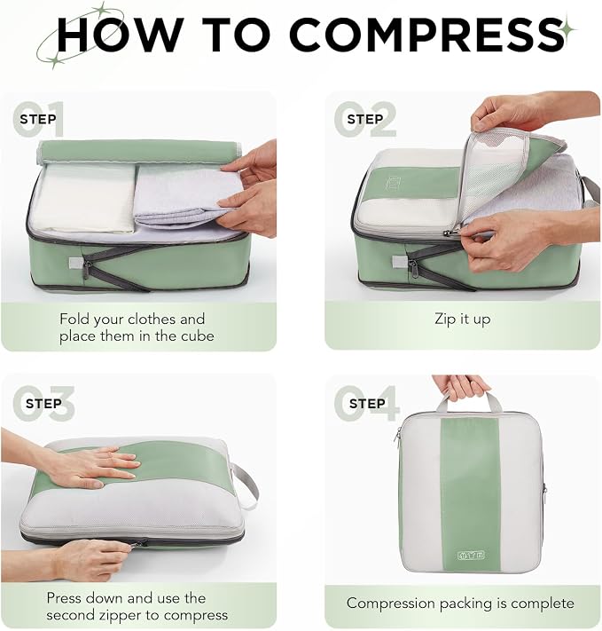 OlarHike 10 Set Compression Packing Cubes for Travel Essentials,Compressible Expandable Space Saver Bags for Organizing Clothes,Luggage Garment Bags with Over 1000 pcs Mesh Holes(Matcha Green) - Image 3
