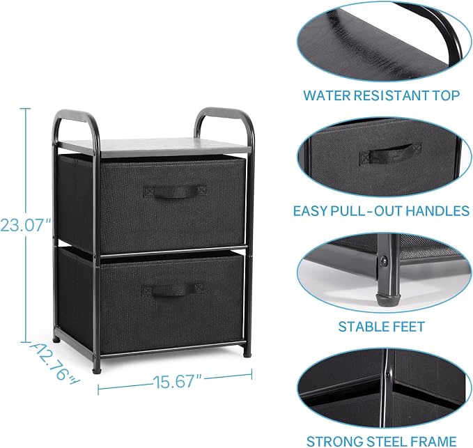 MAX Houser Dresser for Bedroom with 2 Drawers, Wide Chest of Drawers, Fabric Dresser, Storage Organizer Unit with Fabric Bins for Closet, Living Room, Hallway, Nursery,Black | Wide Chest of Drawers, Fabric Dresser, Storage Organizer Unit with Fabric Bi... - Image 3