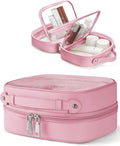 Clear Cosmetic Bag Double Layer Travel Toiletry Bag Clear Makeup Bag Case with 4 Compartments, Transparent Travel Bag for Toiletries, Large Toiletry Bag for Women Cosmetic Case (Pink, Small) by Oaque