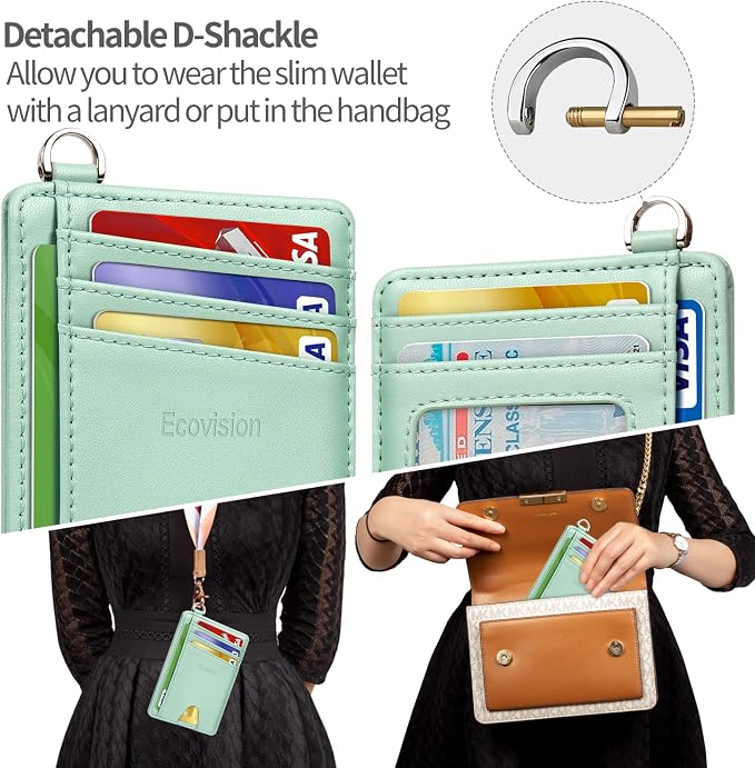 Slim Minimalist Front Pocket Wallet, RFID Blocking Credit Card Holder Wallet with Detachable D-Shackle for Men Women - Image 3