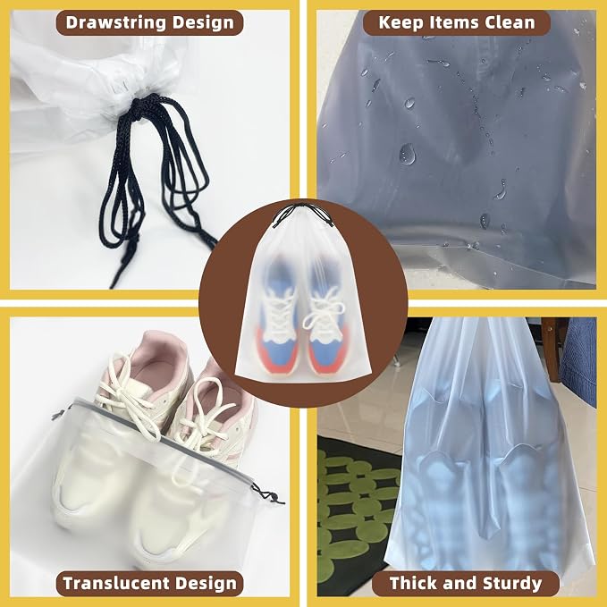 LazyMe Frosted Shoe Bags for Travel, 11.8 x 15.7 Inch, 100 Pack | Waterproof Drawstring Shoe Bags, Shoe Storage and Packing Bags, Bulk Travel Essentials for Men and Women - Image 3