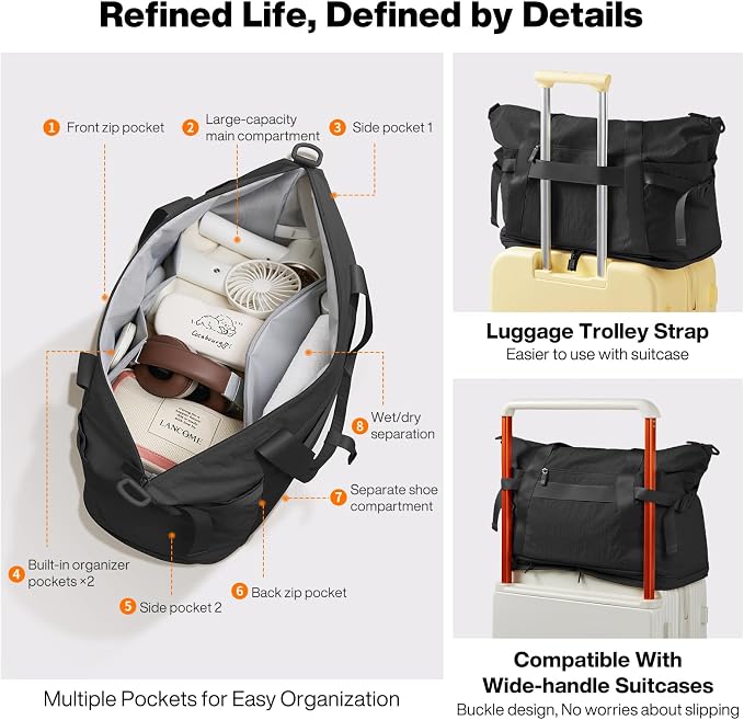 mixi Travel Tote Bag for Women Large Expandable Travel Bag Waterproof Lightweight Carry On Personal Item Handbag - Image 3