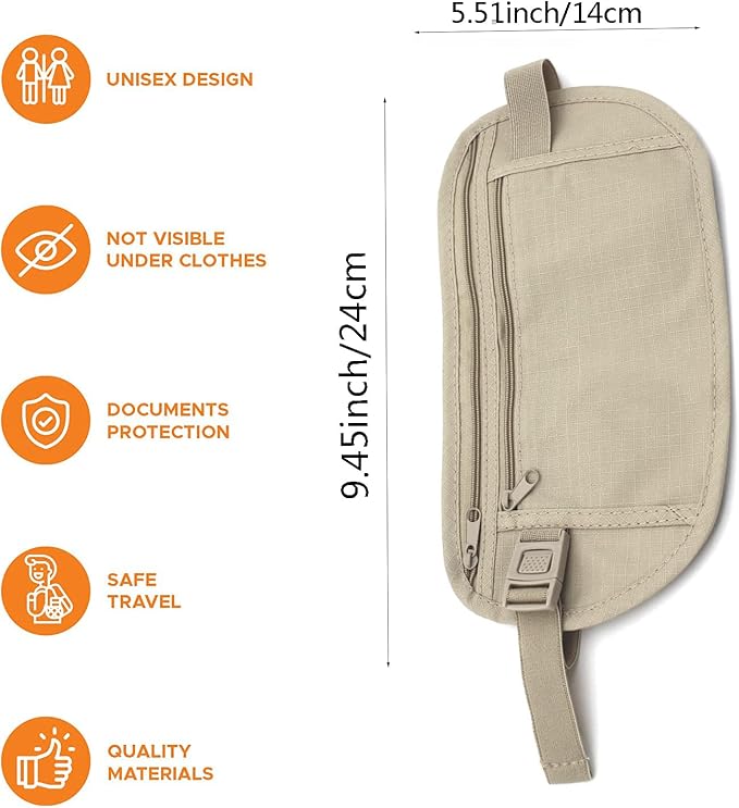 Secure Travel Money Belt, Anti-Theft Passport Holder Travel Wallet for Men Women, Hidden Under Clothes Belt Wallet, Security Travel Pouch, Waterproof Waist Bumbag for Money, Cards and Keys - Image 7