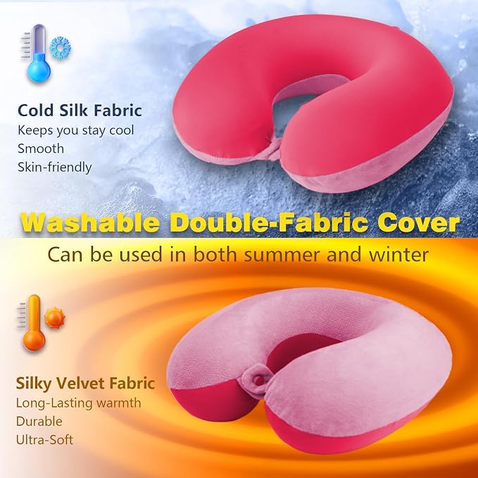 Travel Pillow, Memory Foam Neck Pillow for Traveling, U Shape Airplane Portable Flight Pillow Adult Travel Neck Pillow for Plane Train Car Home Office (Pink) - Image 2
