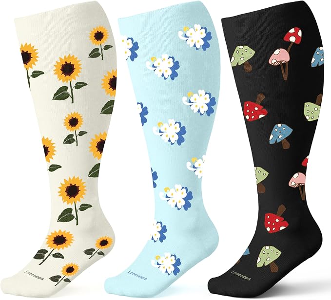 Plus Size Compression Socks for Women Men Wide Calf 15-20 mmHg Knee High Extra Large for Nurses Pregnant Travel by Leocomps