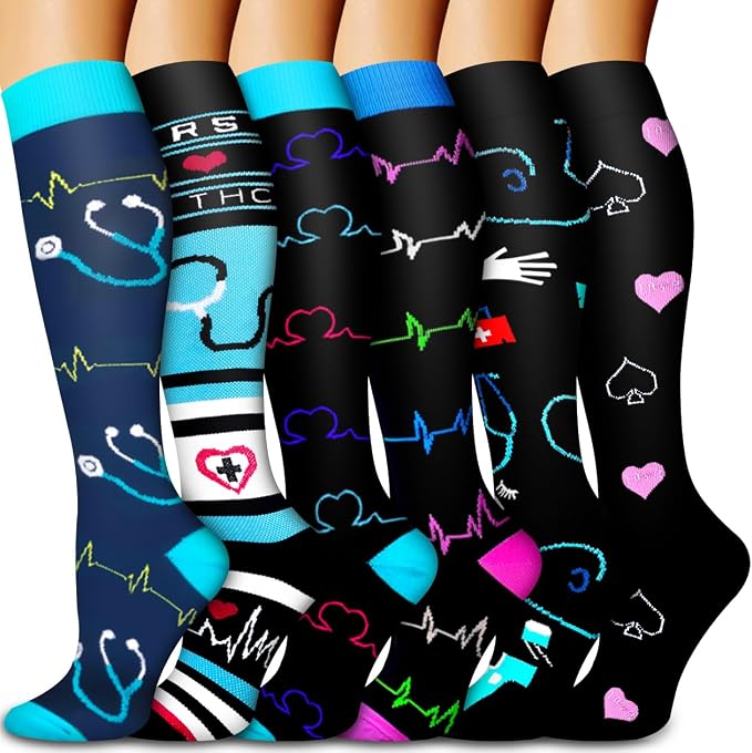 Compression Socks for Women & Men Circulation (6 Pairs) 15-20 mmHg is Best Support for Athletic Running,Nurse by Bluemaple