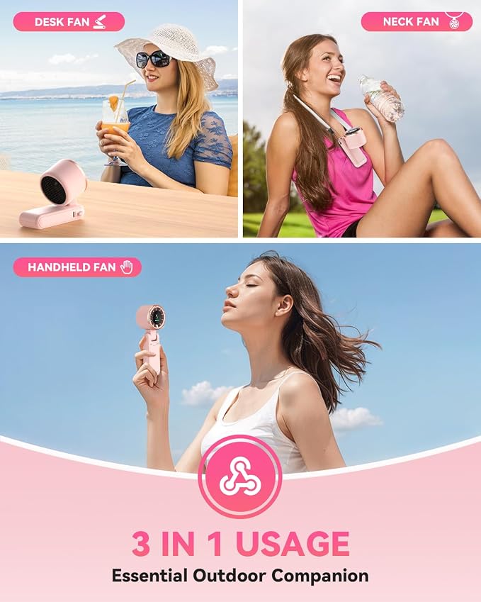 PlayHot Portable Handheld Turbo Fan, Travel Essentials, Gifts for Women/Men | 5-Speed, Up to 12H, 10m/s Airflow, USB-C Rechargeable, LED Display, 3-in-1 Foldable Personal Fan for Cruise, Beach, Vacation - Image 3