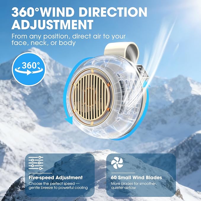 Portable Silent Mini Bladeless Fan Clip On, Mini USB Rechargeable 360° Rotatable Fan, 2026 New Adjustable 3-Speed Suspended Whirlwind Cooler Fans for Outdoor & Travel & Office (White) - Image 5