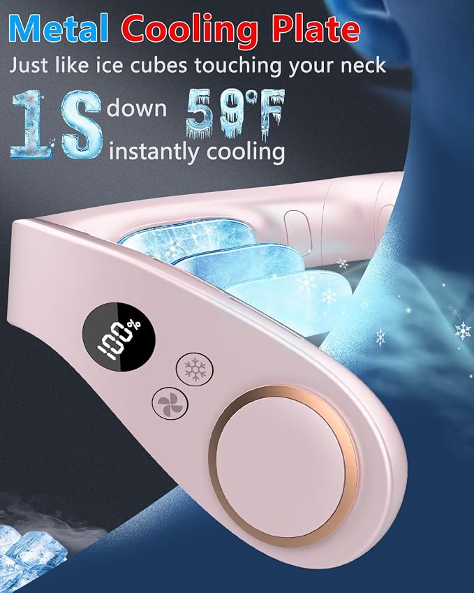 Neck Fan with Cooling Plate-Personal Fans for Your Neck with Flexible Adjustable Angle,LED Digital Display&4 Speeds,Cooling Neck Fan for Women Men Ventilador de Cuello Portatil Aire Frio Purple - Image 2