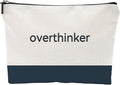 Funny Makeup Bag for Women - overthinker Relatable Quote Pouch - Minimalist Navy Blue Color Block Canvas Cosmetic Organizer - Unique Gift for Best Friend, Introverts & Mental Health Awareness by ZUYUROU