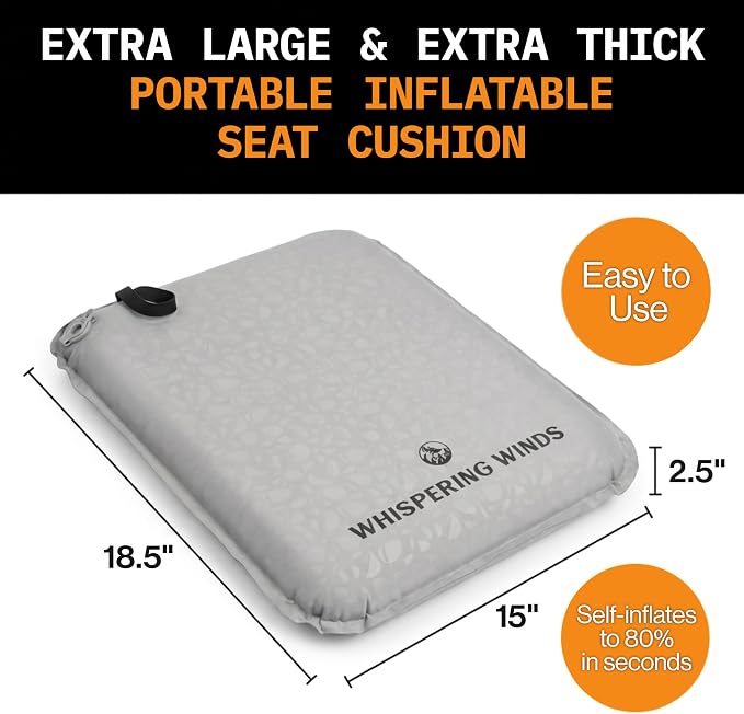 Whispering Winds Inflatable Seat Cushion | Comfortable & Packable Blow-up Foam Pad for Airplane Travel, Stadium Outdoors, Camping, Car & More - Image 2