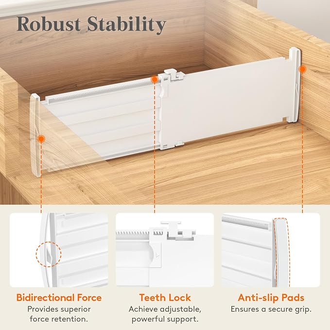 Lifewit 5" Tall Drawer Dividers, Adjustable Deep Drawer Organizer Clothes | 5 Pack 11.5"-18.5" Expandable White Plastic Separators for Dresser, Kitchen, Cabinet, Closet, Office Organization & Storage - Image 3