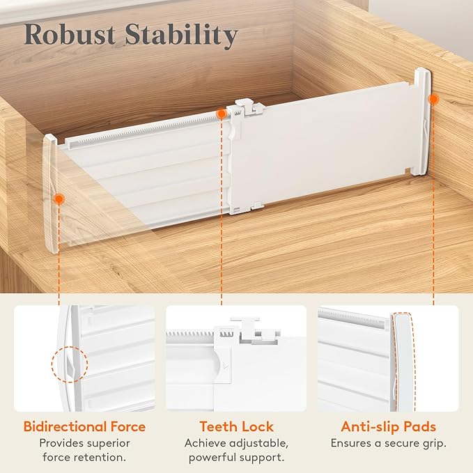 Lifewit 5" Tall Drawer Dividers, Adjustable Deep Drawer Organizer Clothes | 11.5"-18.5" Expandable Plastic Separators for Dresser, Kitchen, Cabinet, Nursery, Office, Socks & Underwear Storage, 4 Pack - Image 4