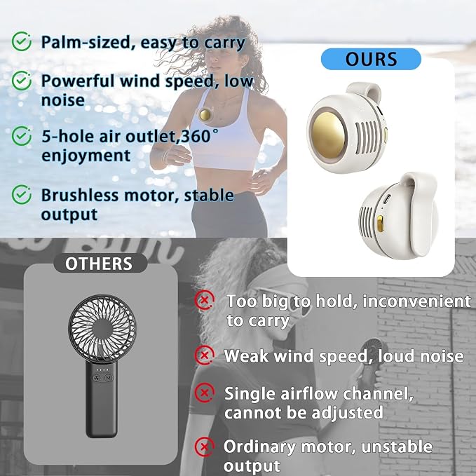 Portable Clip-On Fan, Mini USB Rechargeable 360° Rotatable Fan, Personal Fan 3-Speed Silent Mini Bladeless Fans (2pack(White and Pink)) - Image 5