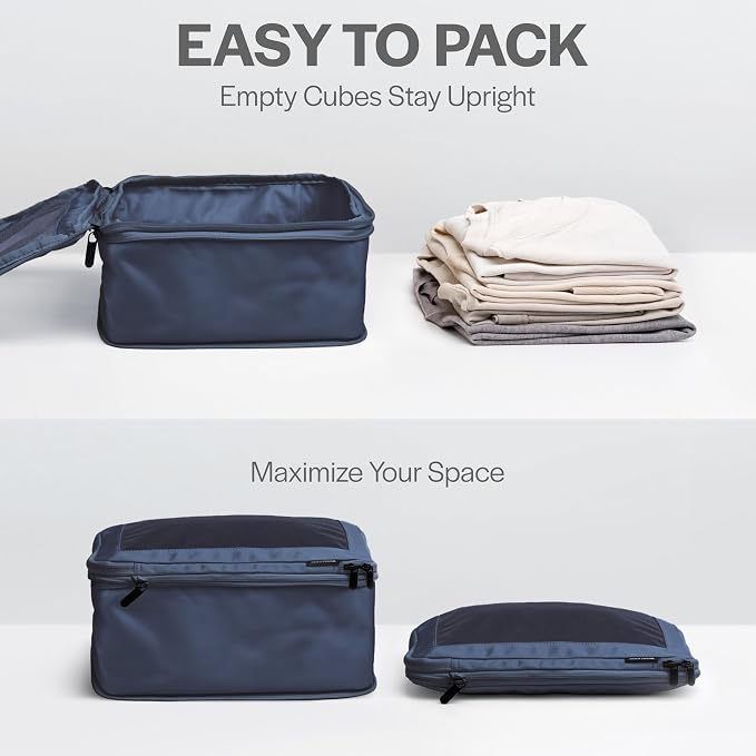 Compression Packing Cubes for Travel, 2-Pack, Dark Blue | Solves overpacking, 2-Piece set fits most carry-ons, 50% Space savings, Compression luggage organizer bags - Image 5