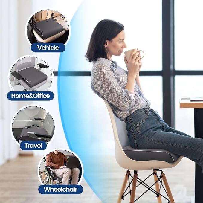 SweetSlubr Seat Cushion, Chair Pad, Memory Foam Tailbone Pain Relief | Office Chair Cushion for Tailbone Pain Relief, Non-Slip Cover, Soft Support for Office Chair, Car Seat, Airplane,Large/Gray - Image 4