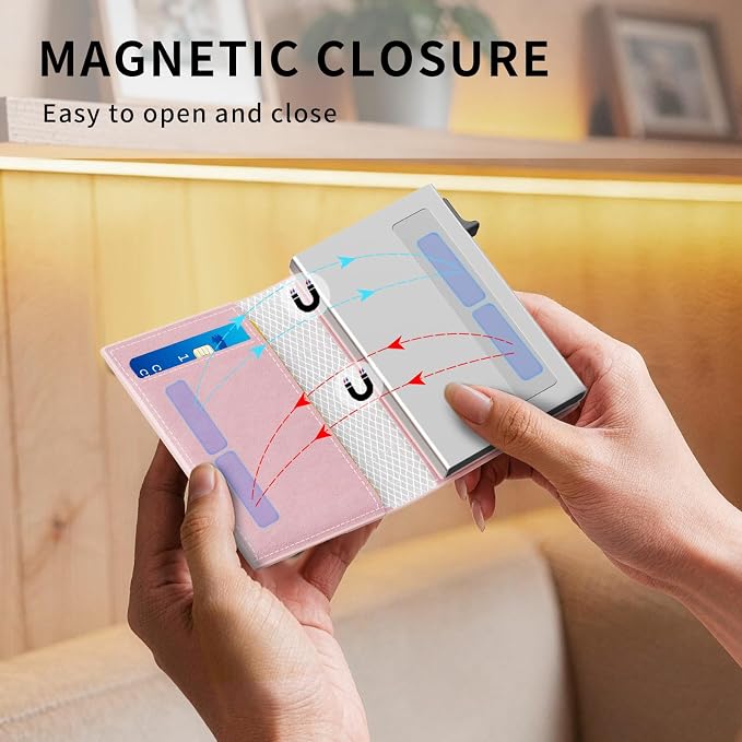 RFID Wallet Women: Stylish Security Metal Wallet for 10-12 Cards & 2 ID Windows - Smart Pop-Up Credit Card Holder & Cash Slot in Compact Trifold Design,Gift for Her(Pink) - Image 5
