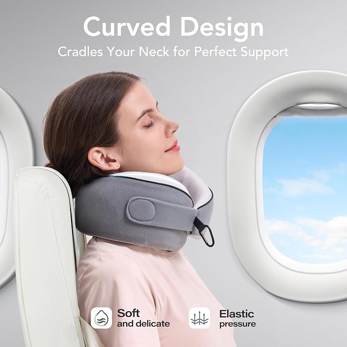 Travel Neck Pillow Airplane Neck Support Ergonomic Design for Traveling | 100% Pure Memory Foam Suitable for Airplanes,Offices and Cars, Cool Grey, Standard, C-Shape - Image 4