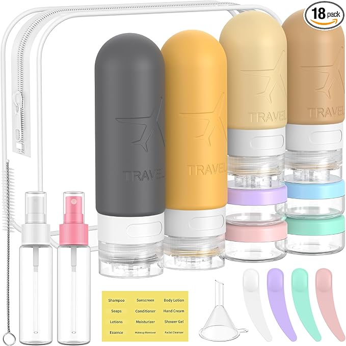 ME.FAN 18 Pack Travel Bottles for Toiletries, TSA Approved, Yellow | Travel Size Containers Set, Silicone Squeezable Portable Split Bottle, Travel Accessories for Conditioner, Shampoo, Lotion by MEFAN