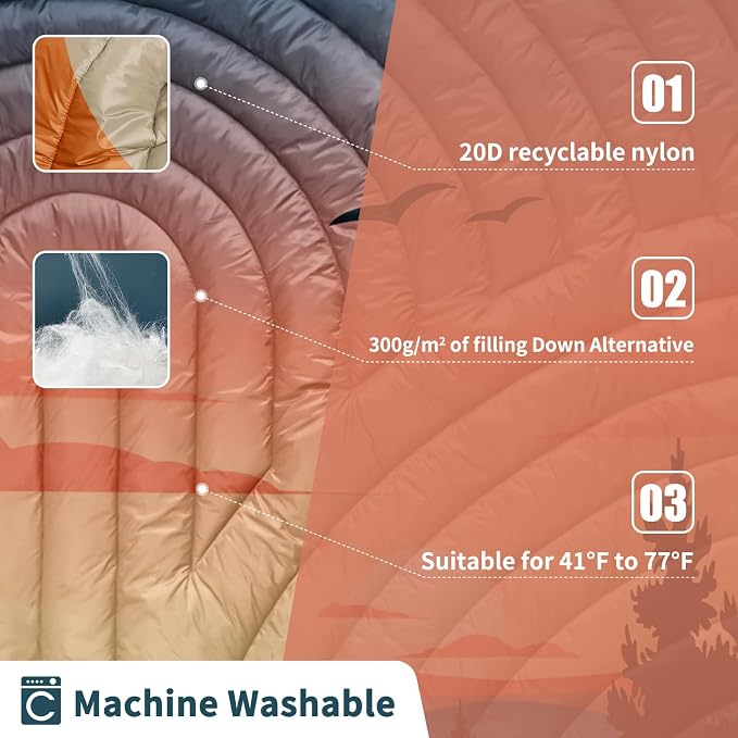 Puffy Camping Blanket,Large Camp Blanket Outdoor Camping Quilt Waterproof | Lightweight Printed Warm Packable Down Alternative Blanket for Camping,Traveling, Stadium, Hiking, Picnics - Image 4