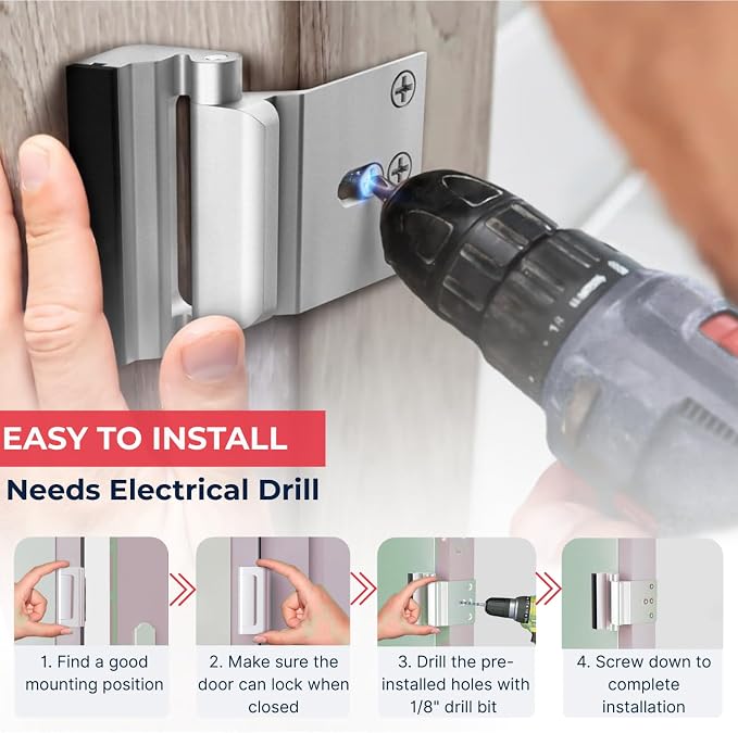 Door Reinforcement Lock - Home Security Child Proof Door Lock Withstands 800 lbs, for Inward Swinging Doors, Door Locks for Kids Safety, Door Lock Latch Prevents Unauthorized Entry, 3 Pack - Image 7