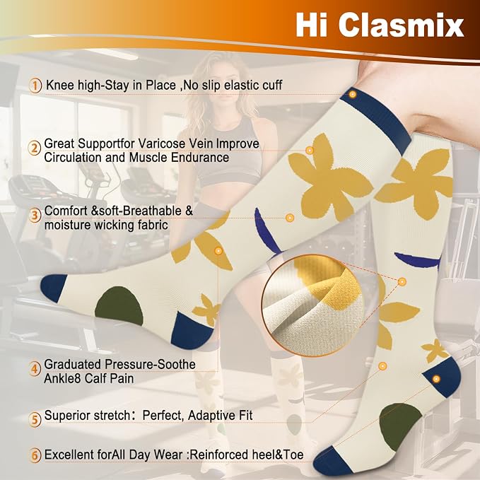 5/6 Pairs Graduated Compression Socks for Women&Men 20-30mmhg Knee High Socks Travel Hiking Running Stocking - Image 3