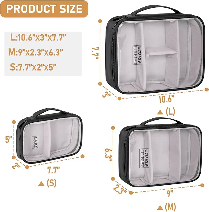 AKOZLIN Cable Organizer Bag, Padded Electronic Organizer Travel Case | Double Layer Cord Organizer Case 3pcs/set, DJ Cable File Accessories Bag with Adjustable Divider, Clear - Image 3