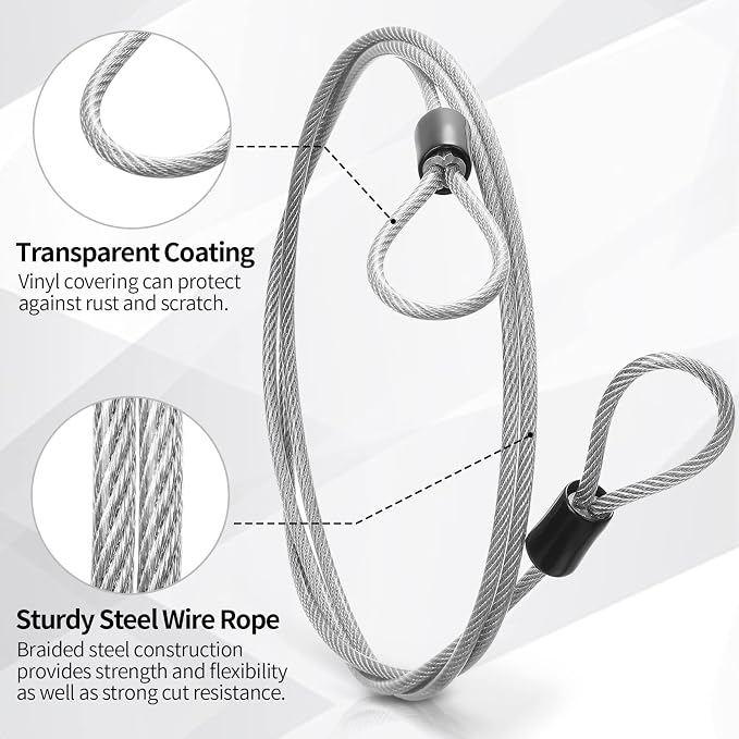 12 Pack Security Cable Luggage Lock with Loops 4ft 3mm Braided Steel Coated Bike Cable Wire Double Loop Anti Theft Safety for U Lock, Padlock and Disc - Image 2