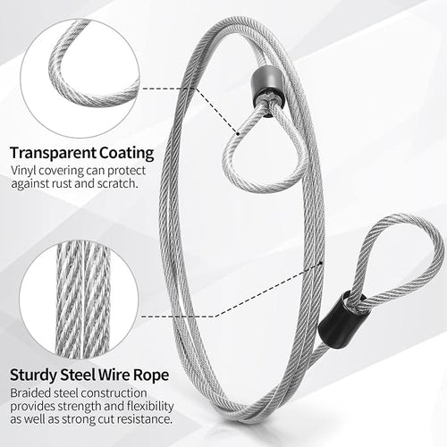 12 Pack Security Cable Luggage Lock with Loops 4ft 3mm Braided Steel Coated Bike Cable Wire Double Loop Anti Theft Safety for U Lock, Padlock and Disc - Image 2