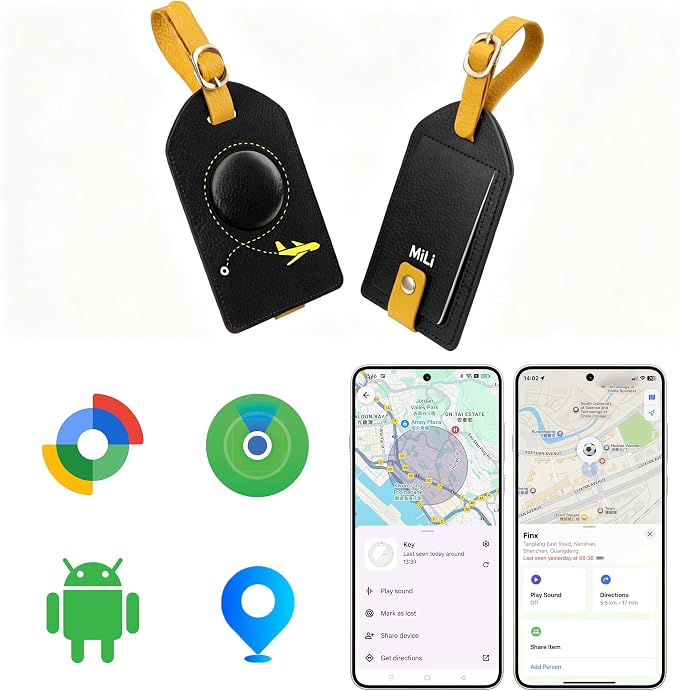 MiLi Smart Bluetooth Luggage Tracker Tag for iOS & Android | Works with Apple Find My & Google Find Hub, Anti-Lost Leather Travel Locator for Suitcase, Backpack, Black by MiLi