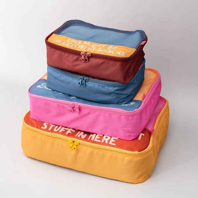 ban.do Packing Cube Set of 4, Really Important Stuff | Polyester and Mesh Packing Organizers, Includes 4 Foldable Luggage Packer Bags in Various Sizes with Quote Designs - Image 6